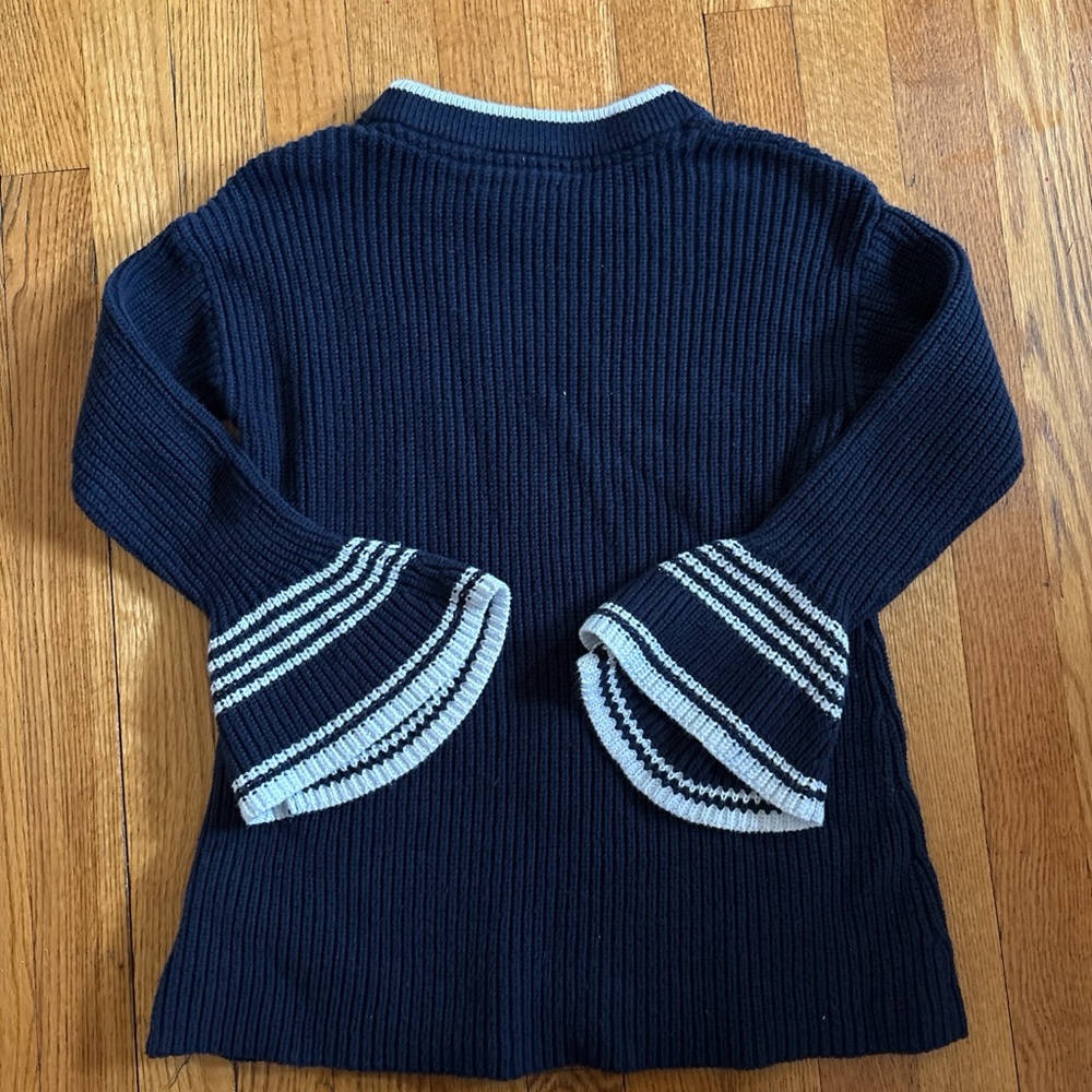 Navy Ribbed Bell-Sleeve Sweater with Light Blue Trim - Picture 4 of 4